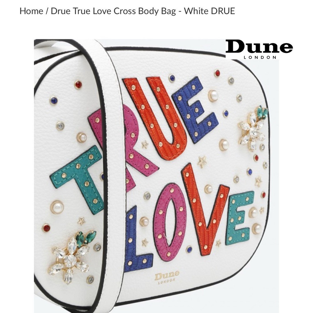 NWOT DUNE LONDON White True Love Crossbody BAG Embellished Jewels New Adjustable